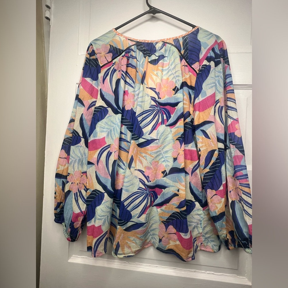 Sundance Canary Isles Top Blouse Top L Cotton Tropical Palm Hawaiian - Picture 8 of 8